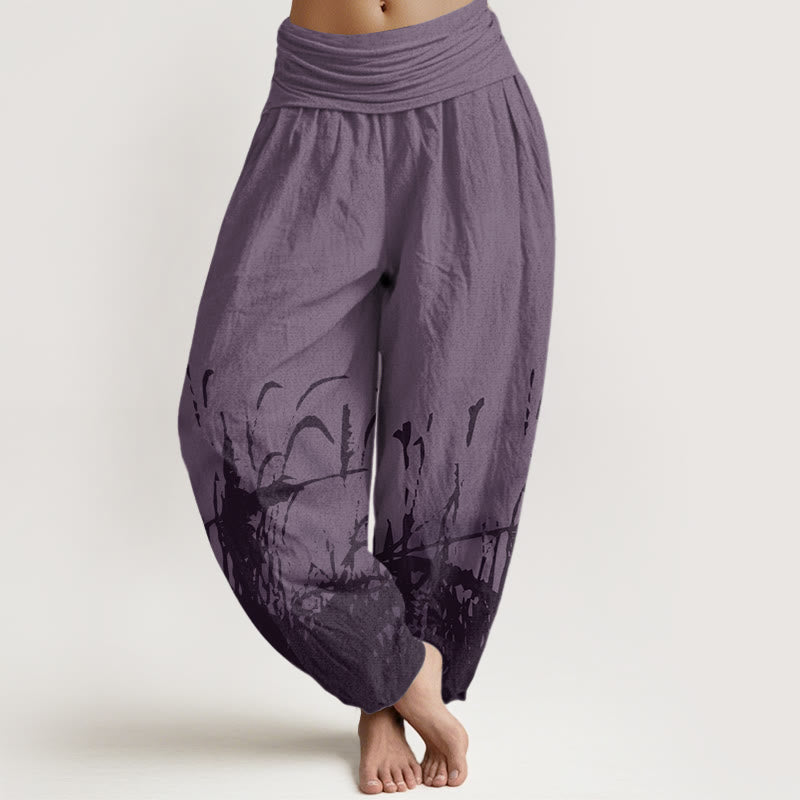 Buddha Stones Wild Grass Pattern Women's Elastic Waist Harem Pants