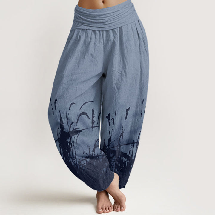 Buddha Stones Wild Grass Pattern Women's Elastic Waist Harem Pants