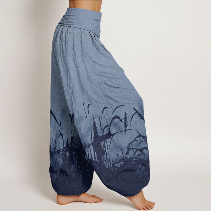 Buddha Stones Wild Grass Pattern Women's Elastic Waist Harem Pants