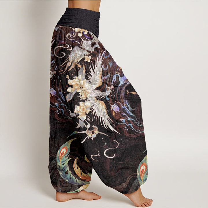 Buddha Stones Phoenix Flower Pattern Women's Elastic Waist Harem Pants