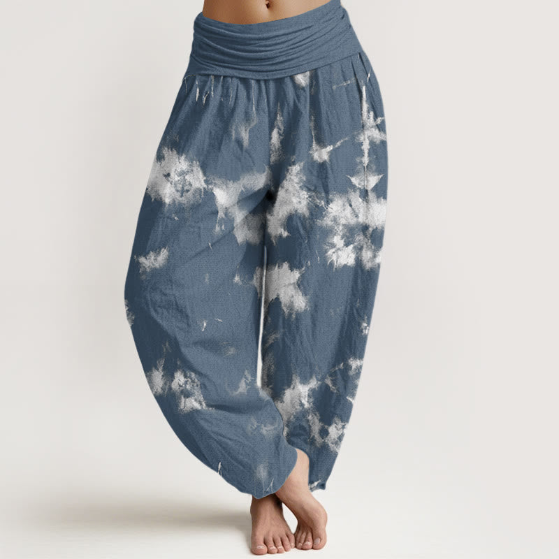 Buddha Stones Cotton White Lines Spots Tie-Dye Pattern Women's Elastic Waist Harem Pants - SteelBlue - US22，UK/AU26，EU54 (6XL) - image 4