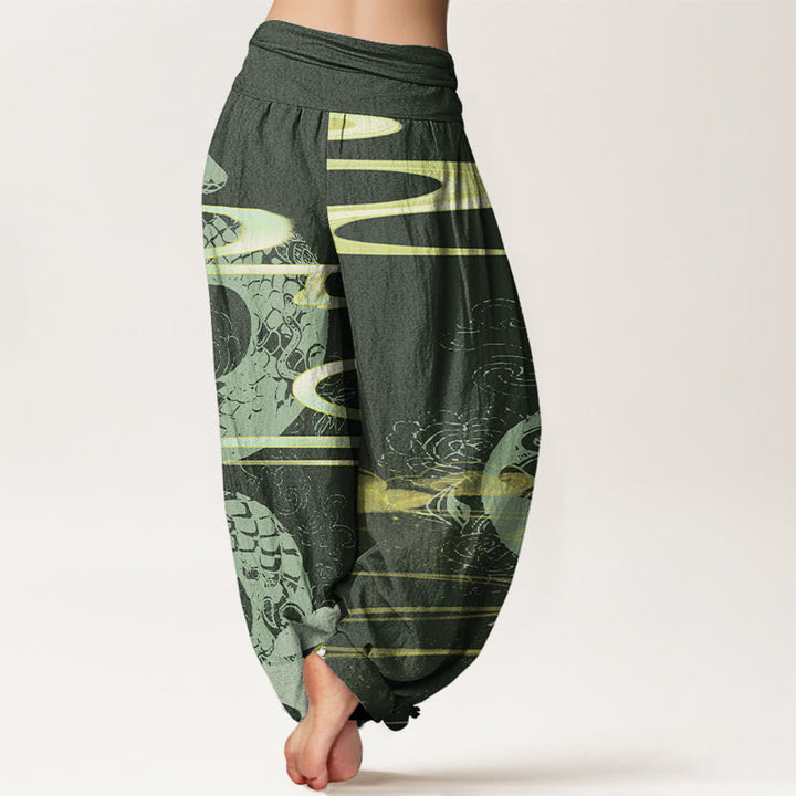 Buddha Stones Auspicious Clouds With Snake Pattern Women's Elastic Waist Harem Pants - image 6
