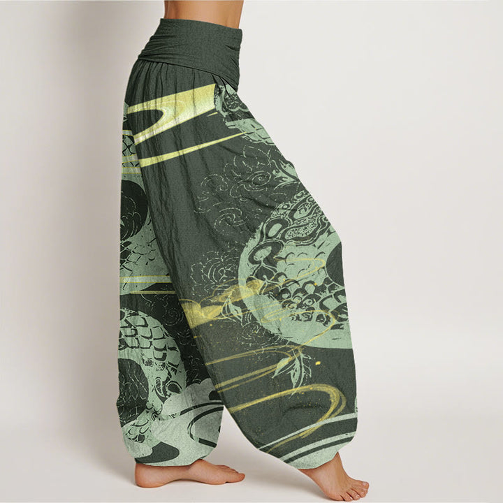 Buddha Stones Cotton Auspicious Clouds With Snake Pattern Women's Elastic Waist Harem Pants - image 5