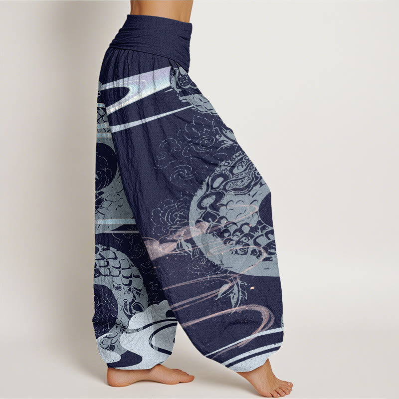 Buddha Stones Cotton Auspicious Clouds With Snake Pattern Women's Elastic Waist Harem Pants - image 8