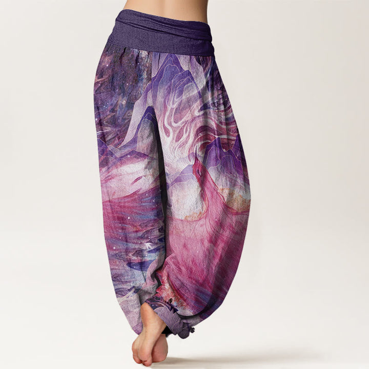 Buddha Stones Mythical Creature Pattern Women's Elastic Waist Harem Pants