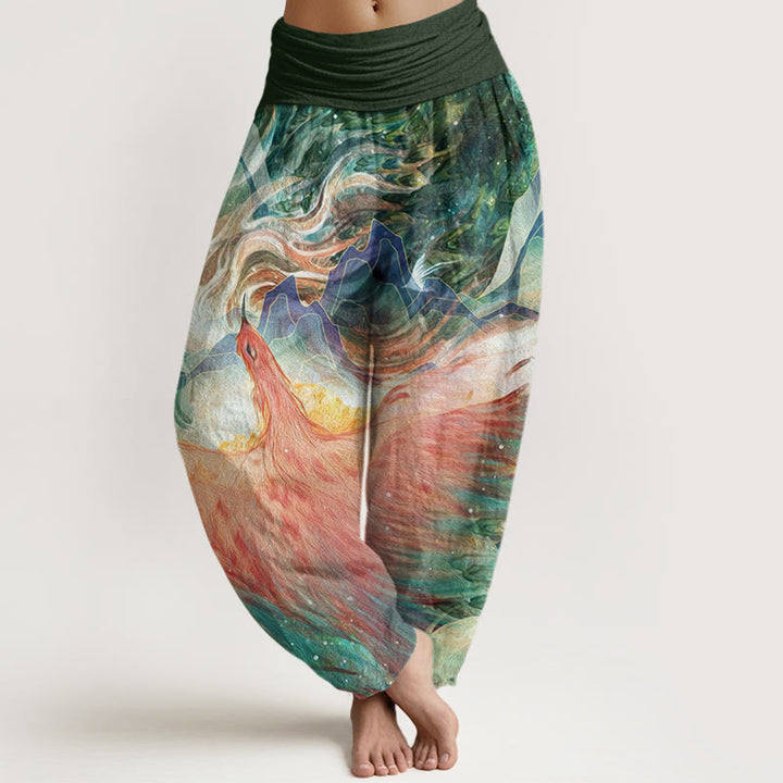 Buddha Stones Mythical Creature Pattern Women's Elastic Waist Harem Pants