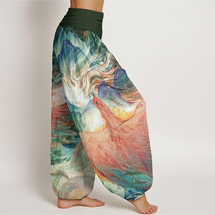 Buddha Stones Mythical Creature Pattern Women's Elastic Waist Harem Pants