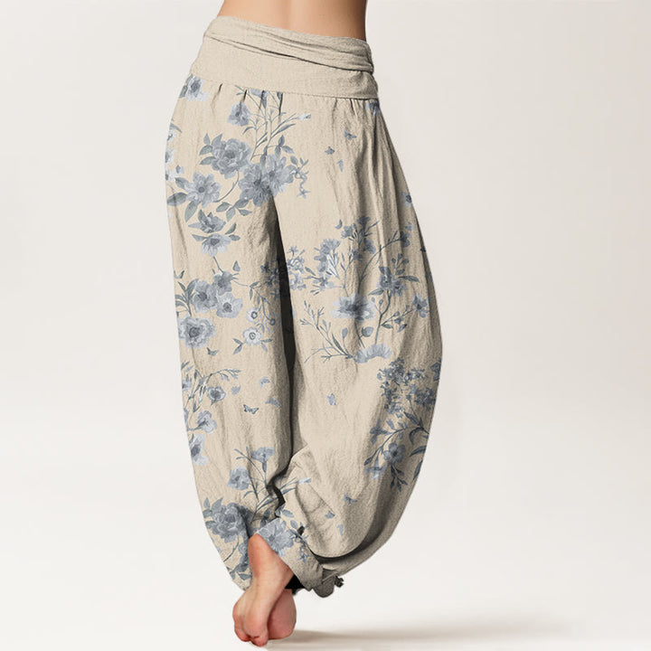 Buddha Stones Summer Bohemian Floral Pattern Women's Elastic Waist Harem Pants