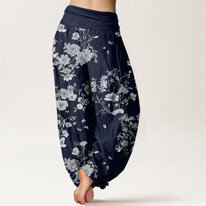 Buddha Stones Summer Bohemian Floral Pattern Women's Elastic Waist Harem Pants