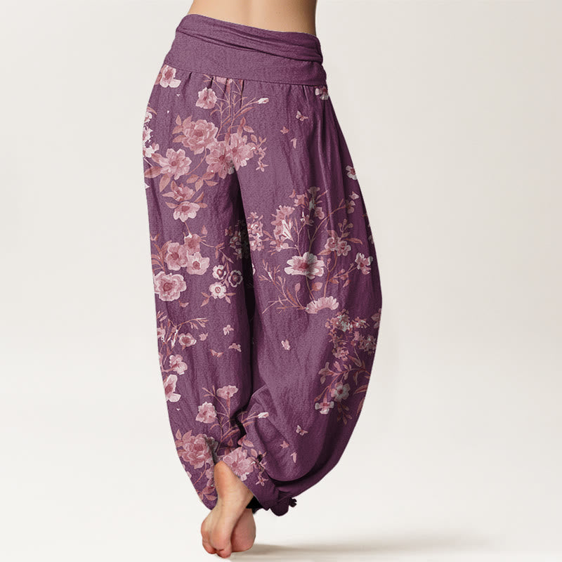 Buddha Stones Summer Bohemian Floral Pattern Women's Elastic Waist Harem Pants