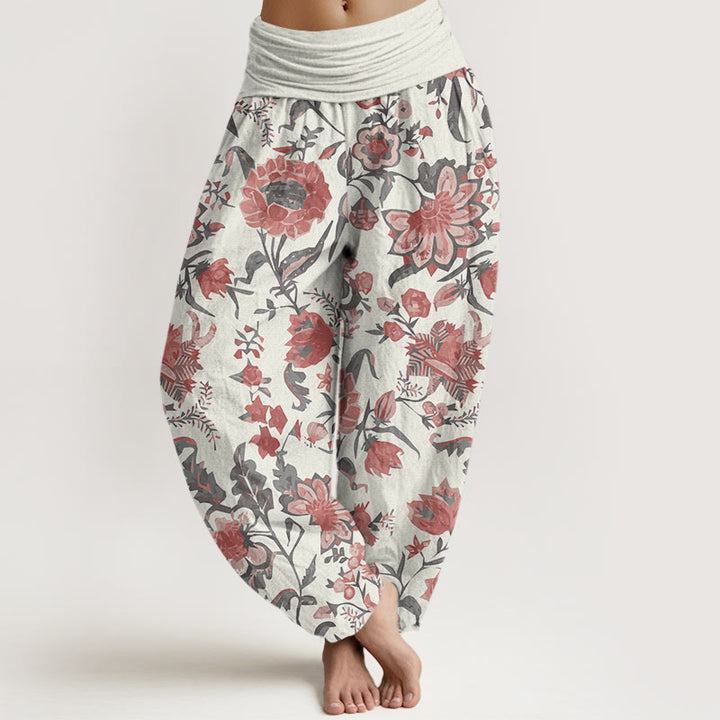 Buddha Stones Sunflower Pattern Women's Elastic Waist Harem Pants