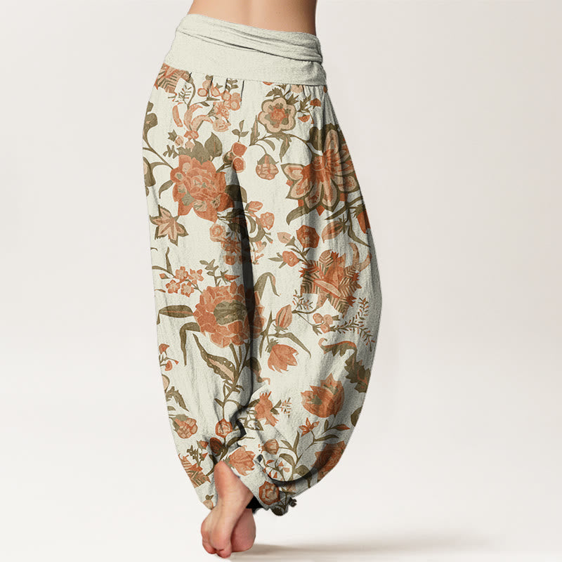 Buddha Stones Sunflower Pattern Women's Elastic Waist Harem Pants