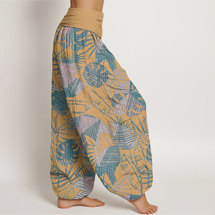 Buddha Stones Leaves Pattern Women's Elastic Waist Harem Pants