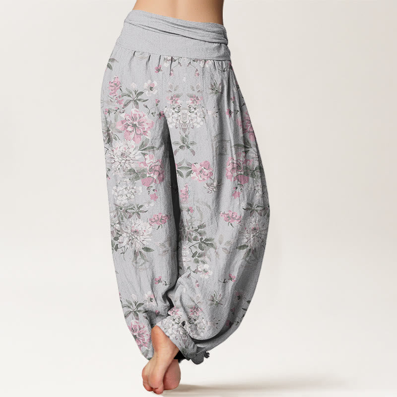 Buddha Stones Retro Flowers Women's Elastic Waist Harem Pants