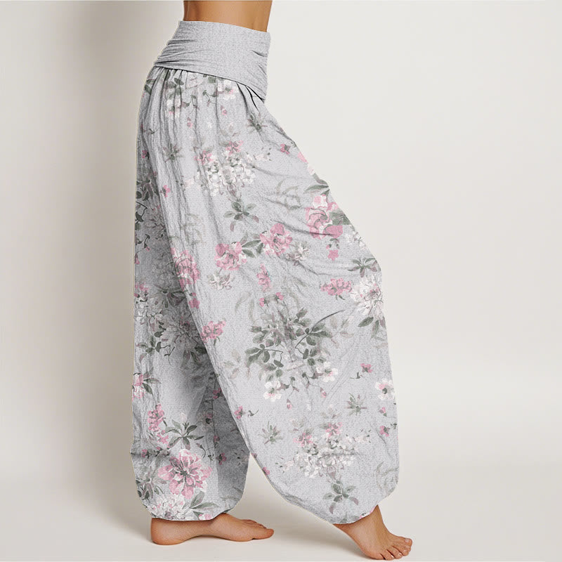 Buddha Stones Retro Flowers Women's Elastic Waist Harem Pants