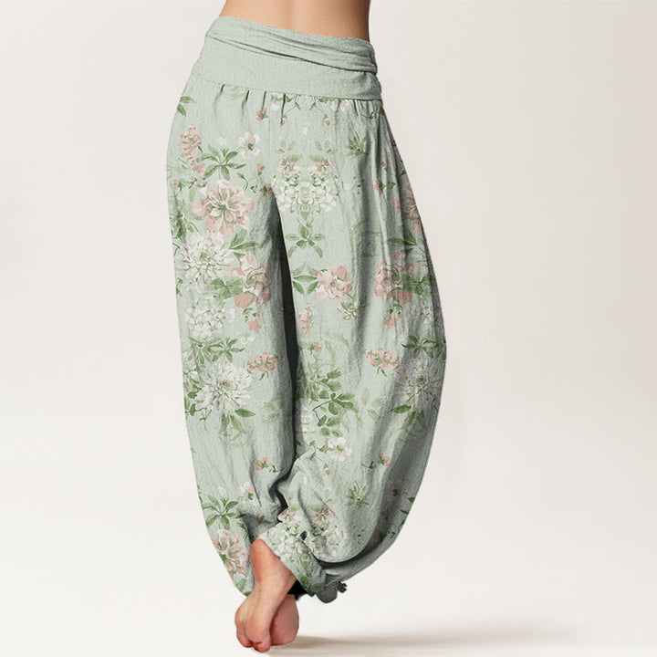 Buddha Stones Retro Flowers Women's Elastic Waist Harem Pants