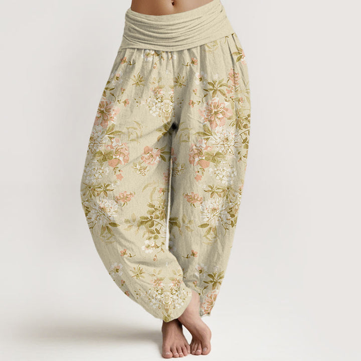 Buddha Stones Retro Flowers Women's Elastic Waist Harem Pants