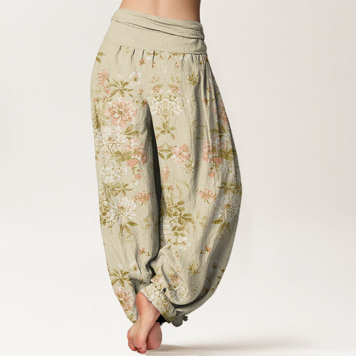Buddha Stones Retro Flowers Women's Elastic Waist Harem Pants