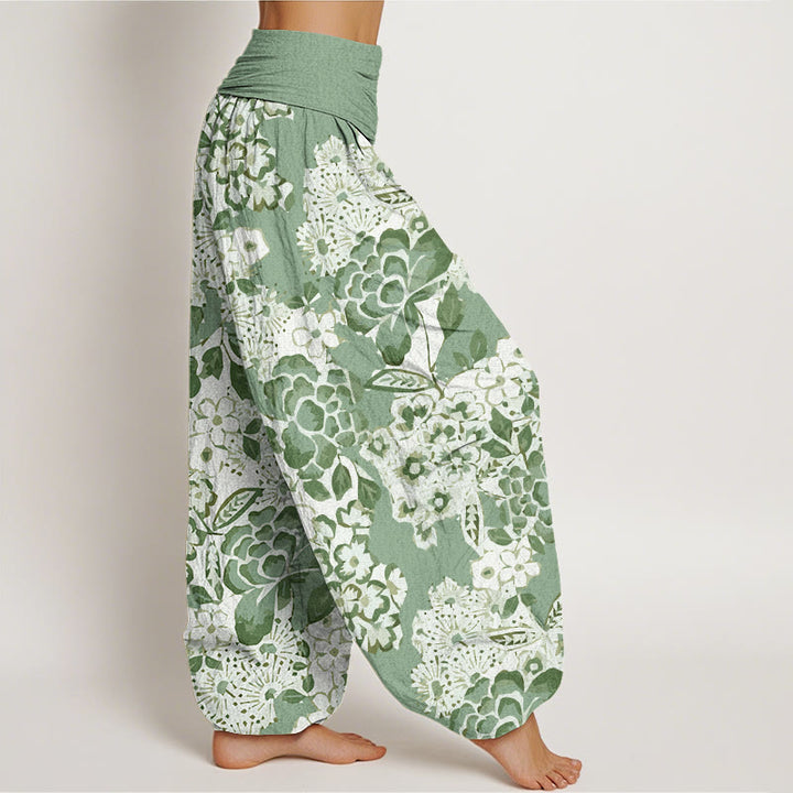 Buddha Stones Peony Dandelion Flowers Women's Elastic Waist Harem Pants