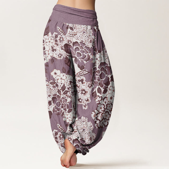 Buddha Stones Peony Dandelion Flowers Women's Elastic Waist Harem Pants