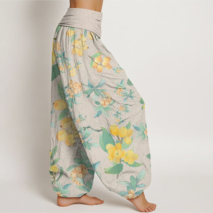 Buddha Stones Casual Loquat Pattern Women's Elastic Waist Harem Pants