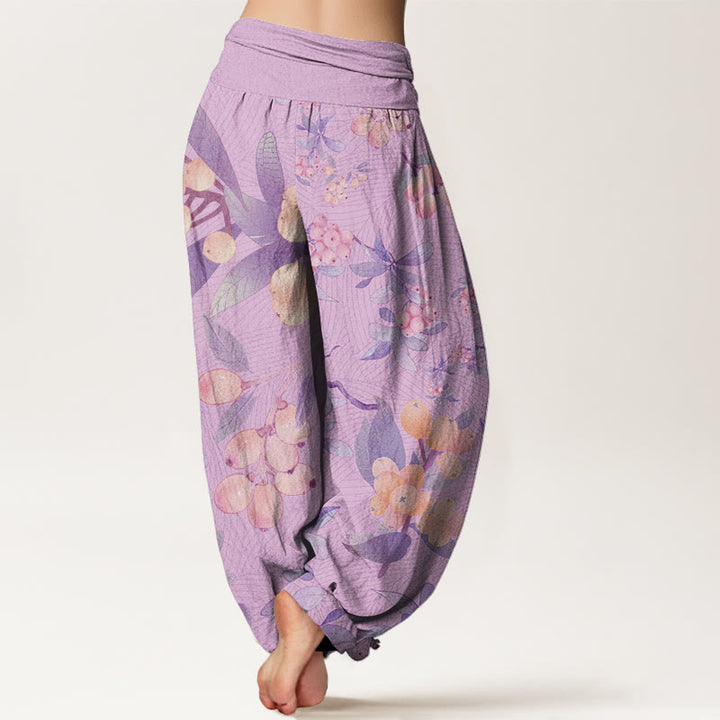 Buddha Stones Casual Loquat Pattern Women's Elastic Waist Harem Pants