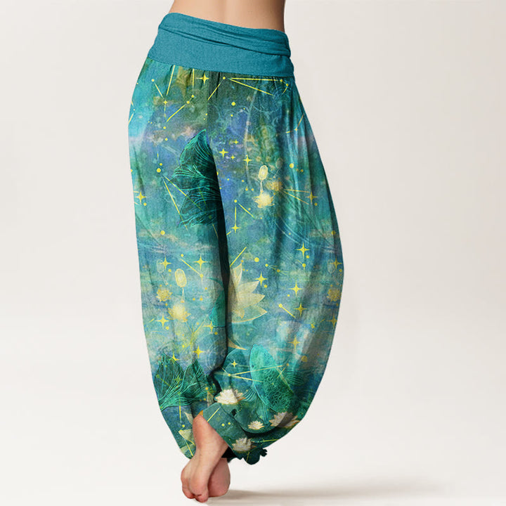 Buddha Stones Cotton Koi Fish Lotus Moon Stars Pattern Women's Elastic Waist Harem Pants - image 9