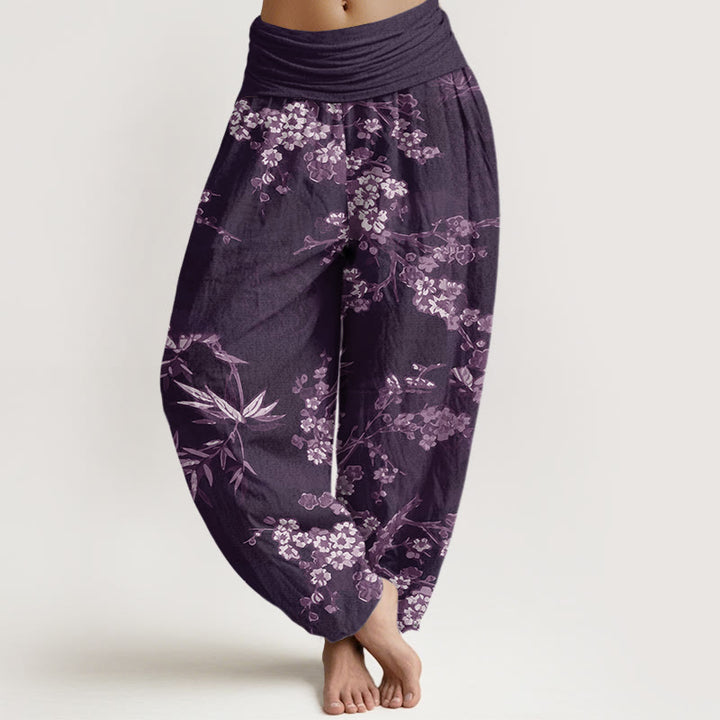Buddha Stones White Sakura Flower Pattern Women's Elastic Waist Harem Pants - Purple - US22，UK/AU26，EU54 (6XL) - image 4