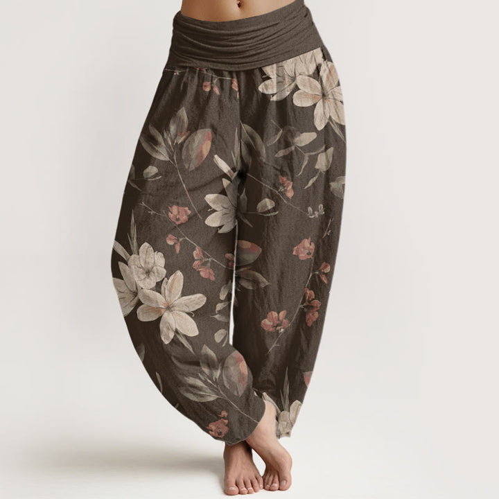 Buddha Stones Casual Floral Leaves Women's Elastic Waist Harem Pants