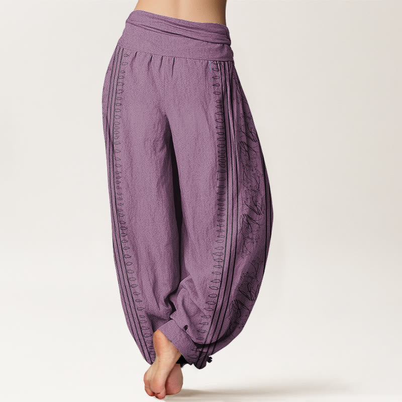Buddha Stones Cotton Dharma Wheel Lotus OM Pattern Women's Elastic Waist Harem Pants - image 7