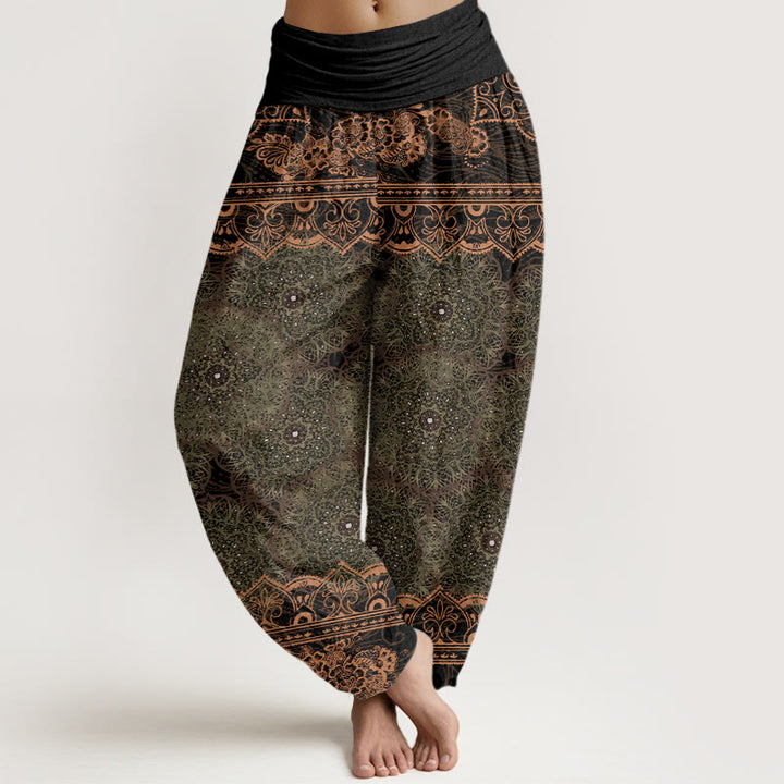 Buddha Stones Elegant Mandala Flowers Design Women's Elastic Waist Harem Pants