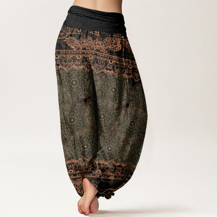 Buddha Stones Elegant Mandala Flowers Design Women's Elastic Waist Harem Pants - image 10