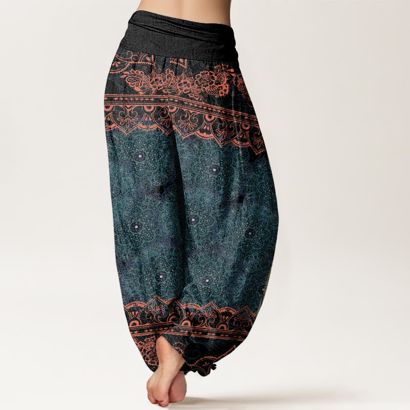 Buddha Stones Elegant Mandala Flowers Design Women's Elastic Waist Harem Pants