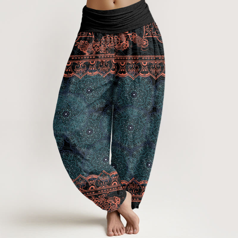 Buddha Stones Elegant Mandala Flowers Design Women's Elastic Waist Harem Pants - DarkCyan - US22，UK/AU26，EU54 (6XL) - image 1