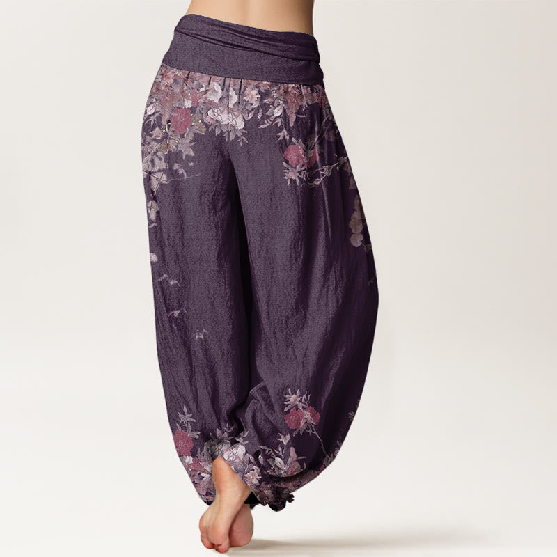 Buddha Stones Casual Red Peony Flower Vine Design Women's Elastic Waist Harem Pants - image 10