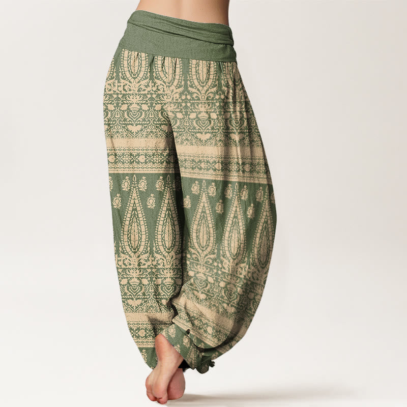 Buddha Stones Casual Feather Stripes Design Women's Elastic Waist Harem Pants