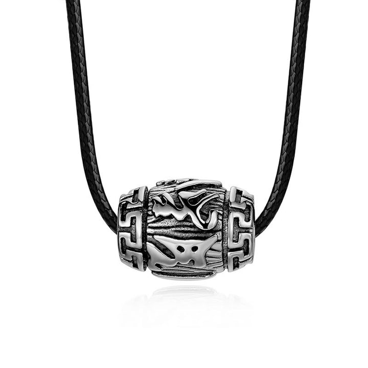 Buddha Stones Tibetan Om Mani Padme Hum Four Mythical Beasts Titanium Steel Wisdom Necklace Pendant - Om Mani Padme Hum-Leather Cord - image 8