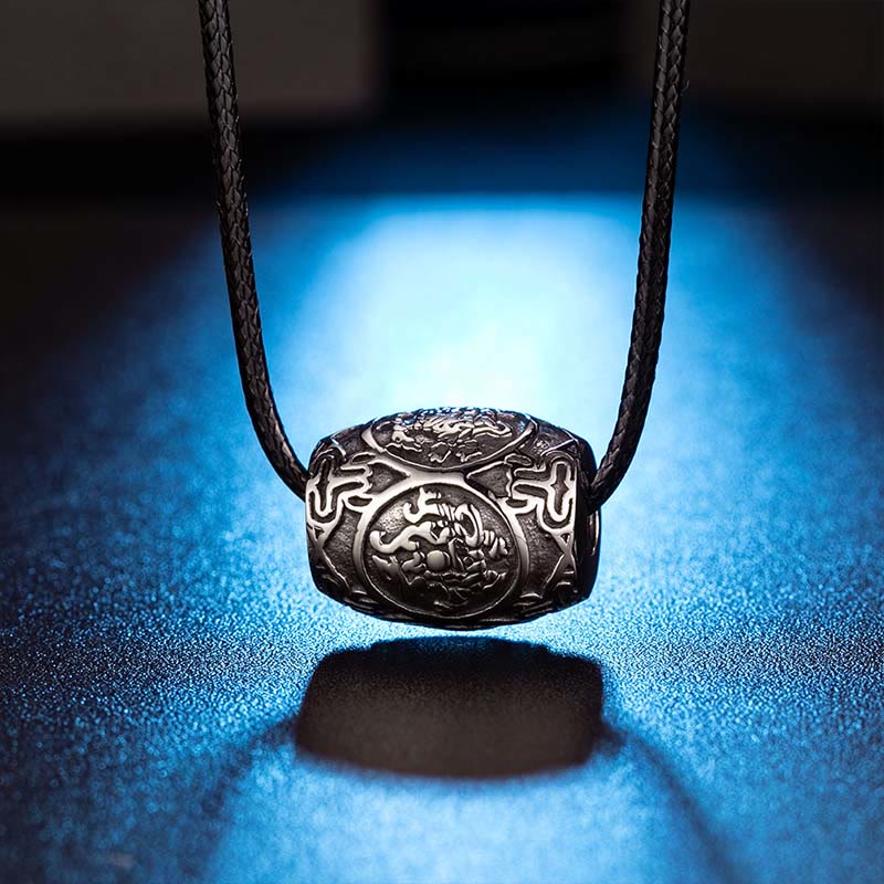 Buddha Stones Tibetan Om Mani Padme Hum Four Mythical Beasts Titanium Steel Wisdom Necklace Pendant - Four Mythical Beasts-Leather Cord - image 1
