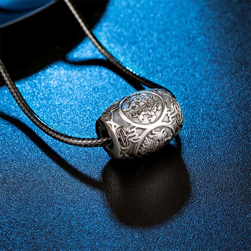Buddha Stones Tibetan Om Mani Padme Hum Four Mythical Beasts Titanium Steel Wisdom Necklace Pendant - image 3