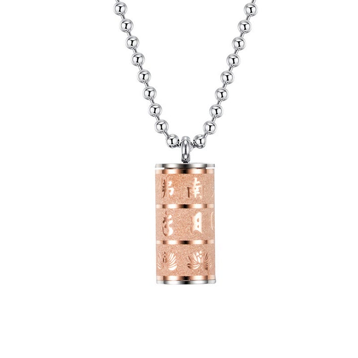 Buddha Stones Tibetan Om Mani Padme Hum Lotus Pattern Prayer Wheel Titanium Steel Peace Necklace Pendant - Rose Gold - image 9