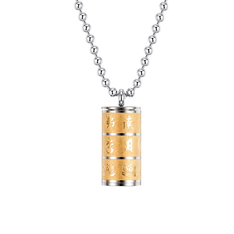 Buddha Stones Tibetan Om Mani Padme Hum Lotus Pattern Prayer Wheel Titanium Steel Peace Necklace Pendant - image 1