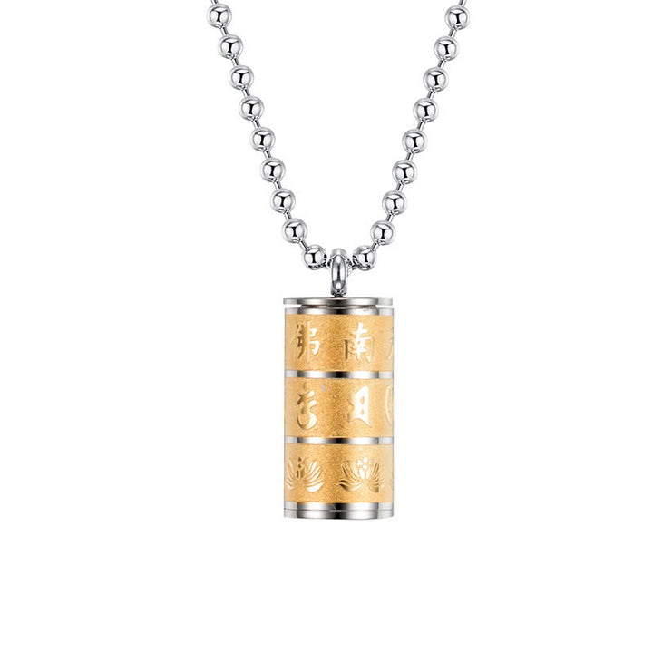 Buddha Stones Tibetan Om Mani Padme Hum Lotus Pattern Prayer Wheel Titanium Steel Peace Necklace Pendant - image 2
