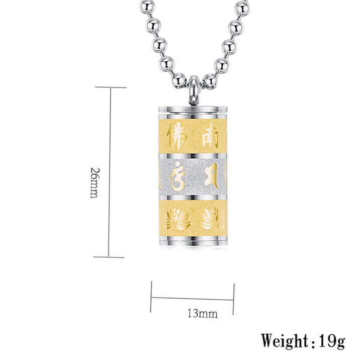Buddha Stones Tibetan Om Mani Padme Hum Lotus Pattern Prayer Wheel Titanium Steel Peace Necklace Pendant - image 7