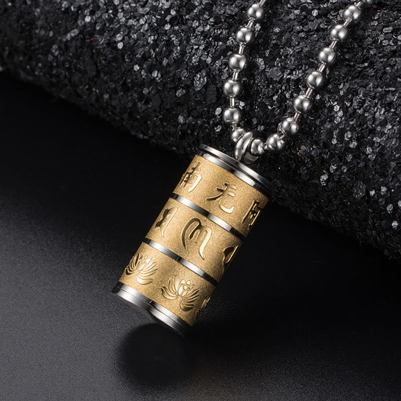 Buddha Stones Tibetan Om Mani Padme Hum Lotus Pattern Prayer Wheel Titanium Steel Peace Necklace Pendant - All Golden - image 1