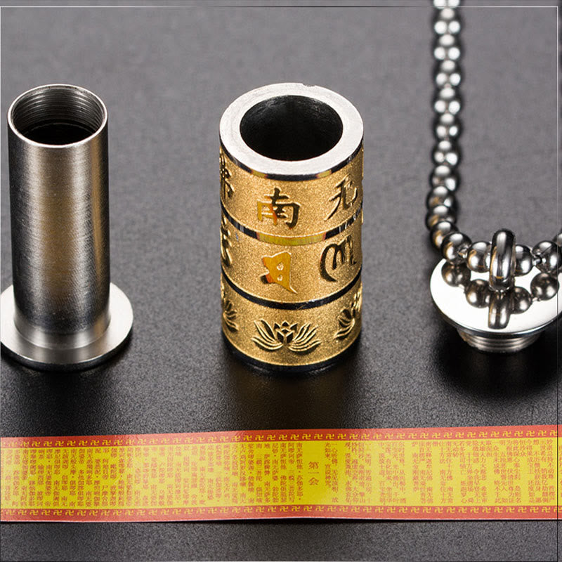 Buddha Stones Tibetan Om Mani Padme Hum Lotus Pattern Prayer Wheel Titanium Steel Peace Necklace Pendant