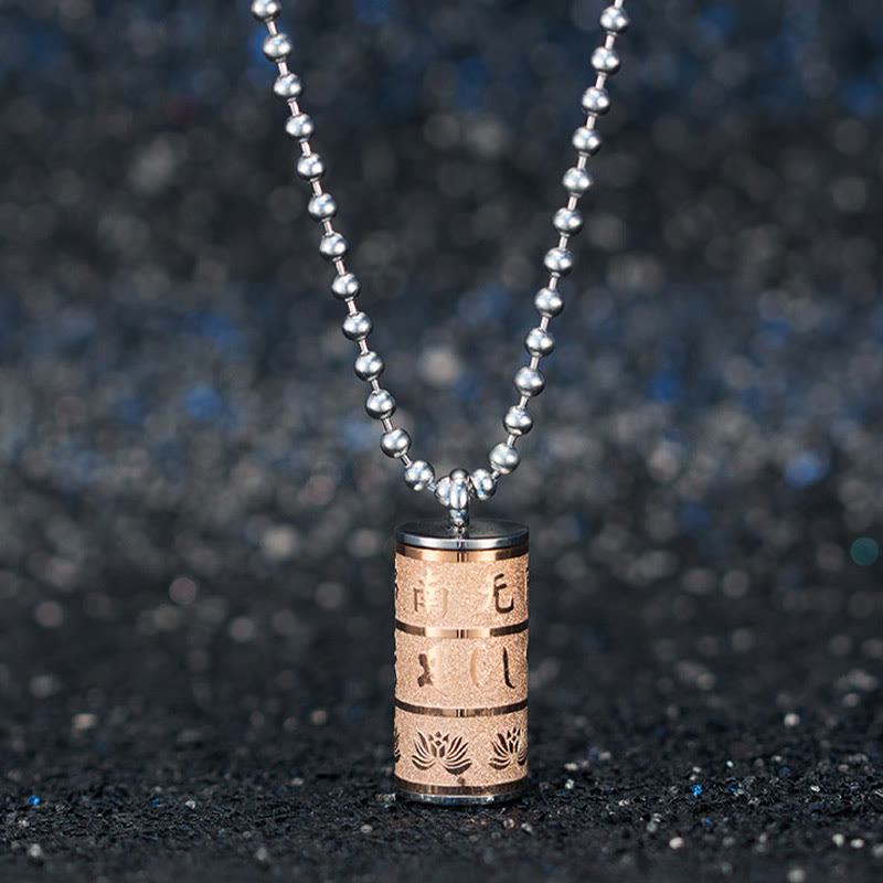 Buddha Stones Tibetan Om Mani Padme Hum Lotus Pattern Prayer Wheel Titanium Steel Peace Necklace Pendant - image 10