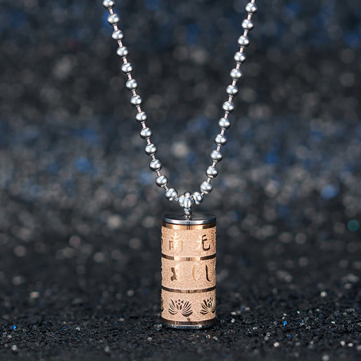 Buddha Stones Tibetan Om Mani Padme Hum Lotus Pattern Prayer Wheel Titanium Steel Peace Necklace Pendant - image 10