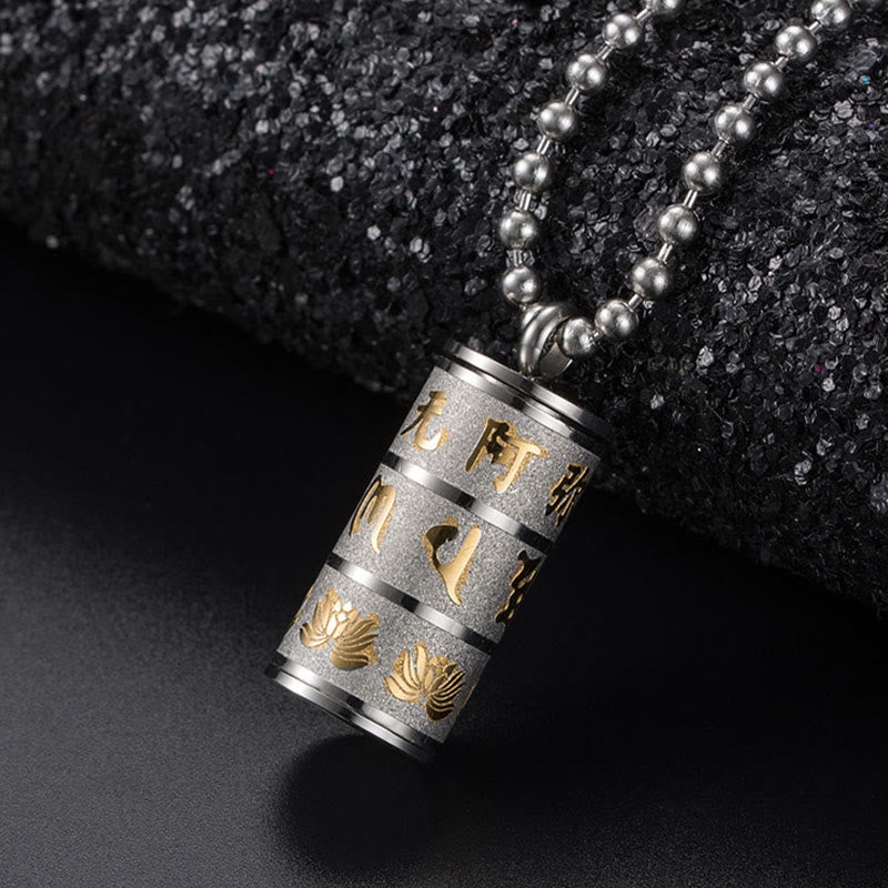 Buddha Stones Tibetan Om Mani Padme Hum Lotus Pattern Prayer Wheel Titanium Steel Peace Necklace Pendant - image 12