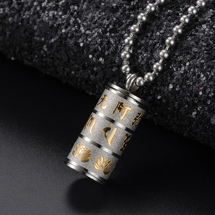 Buddha Stones Tibetan Om Mani Padme Hum Lotus Pattern Prayer Wheel Titanium Steel Peace Necklace Pendant - image 12