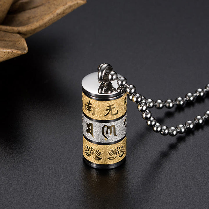 Buddha Stones Tibetan Om Mani Padme Hum Lotus Pattern Prayer Wheel Titanium Steel Peace Necklace Pendant - image 6